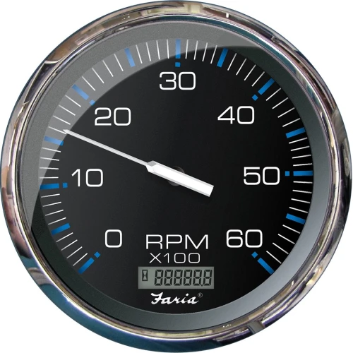 Faria Chesapeake Black 5 Tachometer w/Digital Hourmeter - 6000 RPM (Gas) (Inboard)
